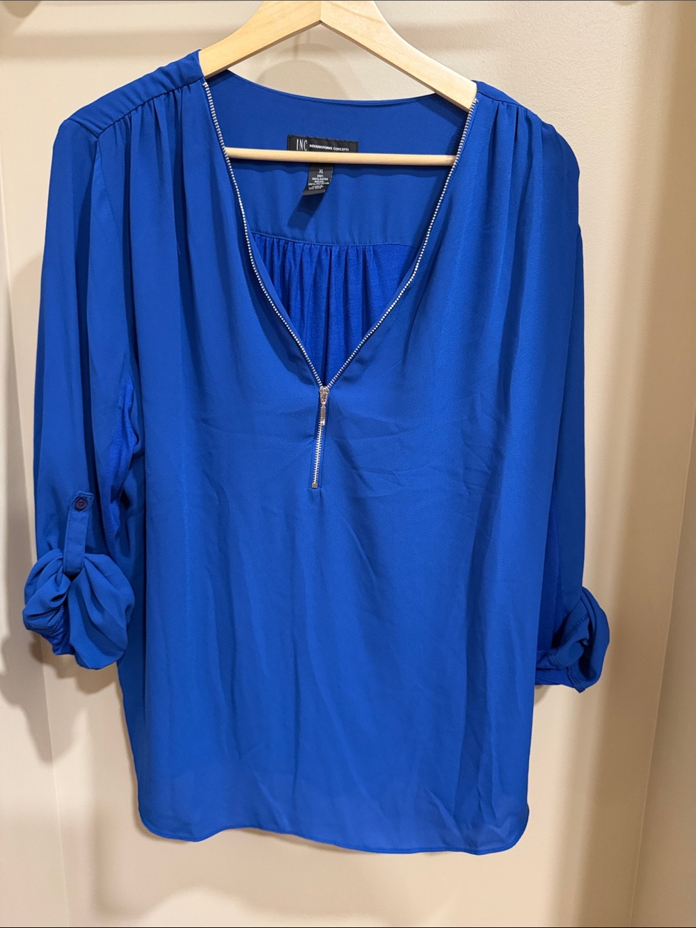 INC International Concepts Cobalt Blue Zip-Front Tunic Blouse